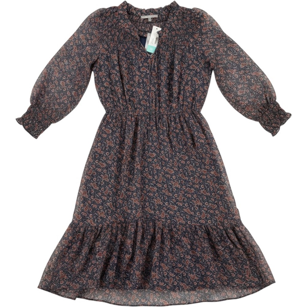 Daniel Rainn Lorraine Dress Women Large Indigo Paisley Boho Midi Long Sleeve NWT